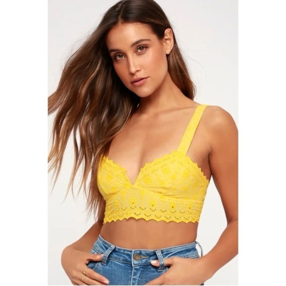 Intimately Free People Yellow Eyelet Cropped Lace Bralette Top Medium